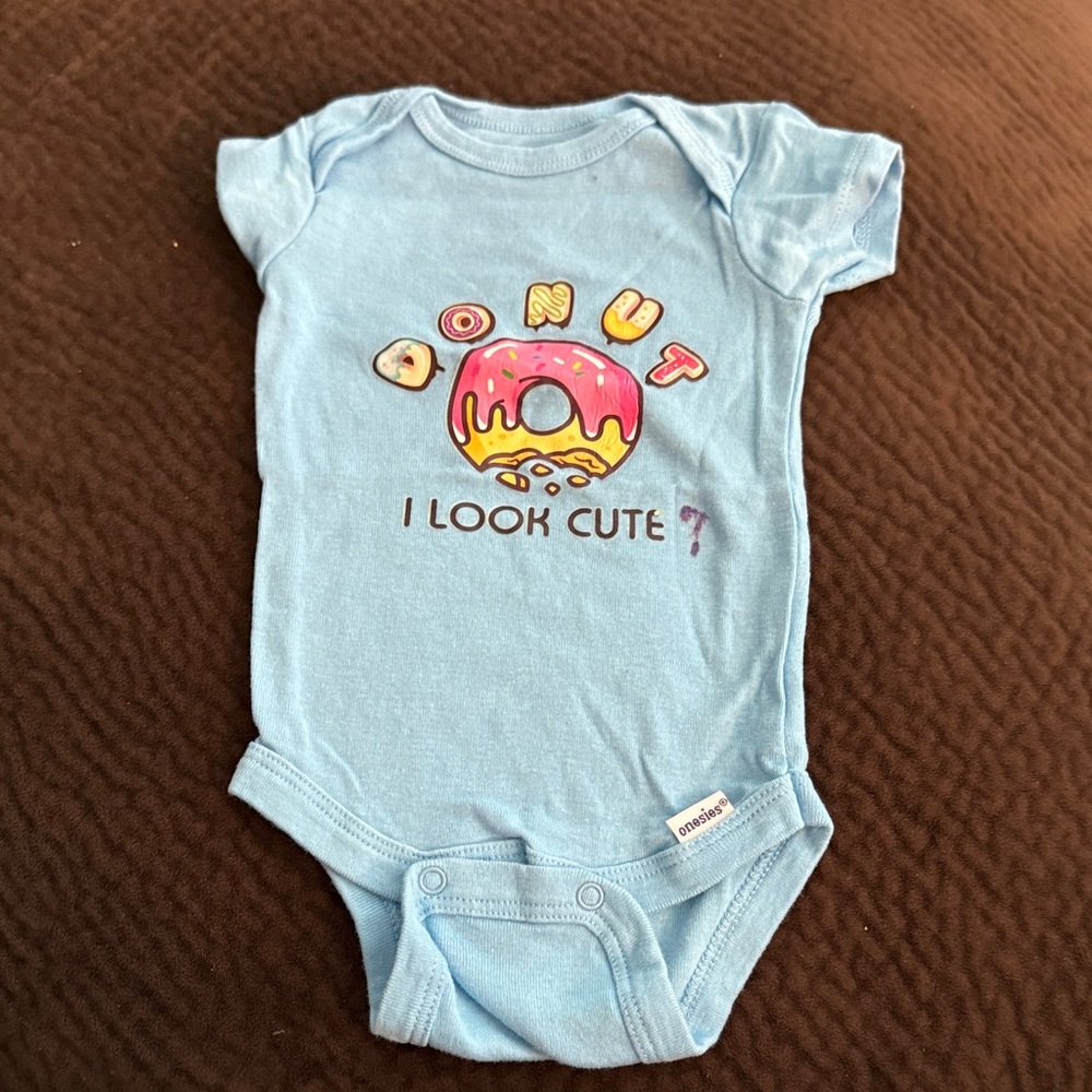 Gerber Blue Baby One-Piece Bodysuit with Donut Graphic - I Look Cute